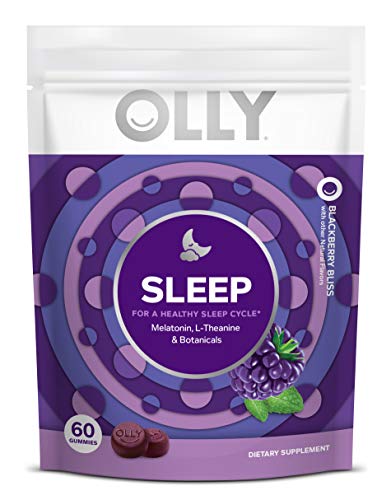 OLLY Sleep Melatonin Gummy, toutes les saveurs et couleurs naturelles avec L théanine, camomille et mélisse, 3 mg par portion, approvisionnement de 30 jours (60 gummies)