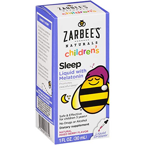 Liquide de sommeil pour enfants de Zarbee's Naturals avec supplément de mélatonine, arôme naturel de baies, bouteille de 1 oz liq.