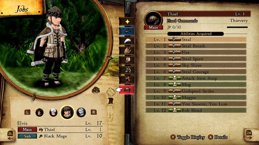 L'écran de travail de voleur dans Bravely Default 2