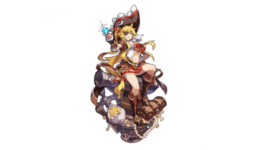 Dragalia Lost tier list eau Karina Une fille avec un cache-œil assis sur un canon