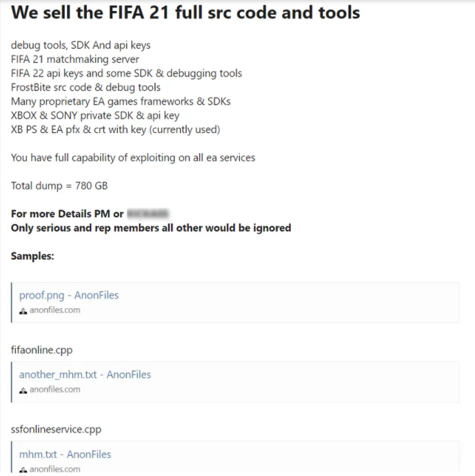 Code source de FIFA 21 et violation de données piratées