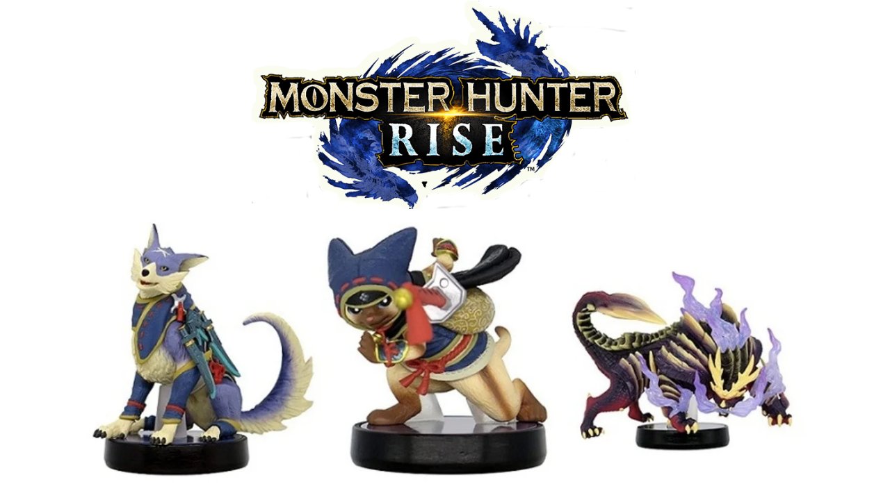 Trois amiibo de la série Monster Hunter Rise sont affichés