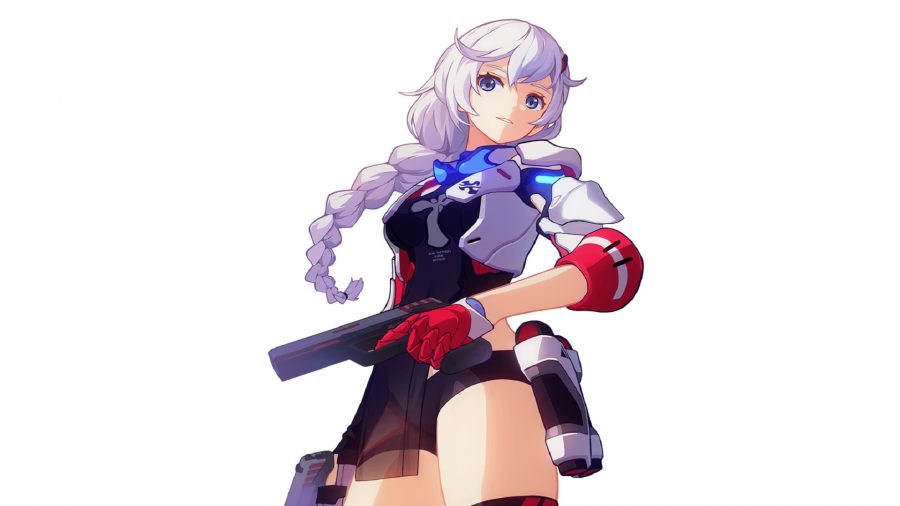 Kallen tenant un pistolet à sa taille