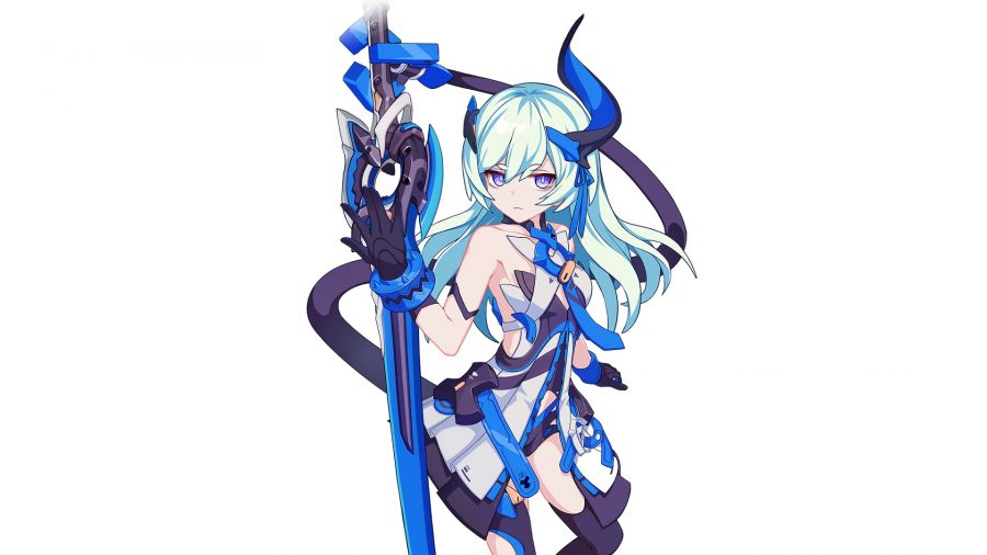 Liliya dans une tenue bleue avec une épée