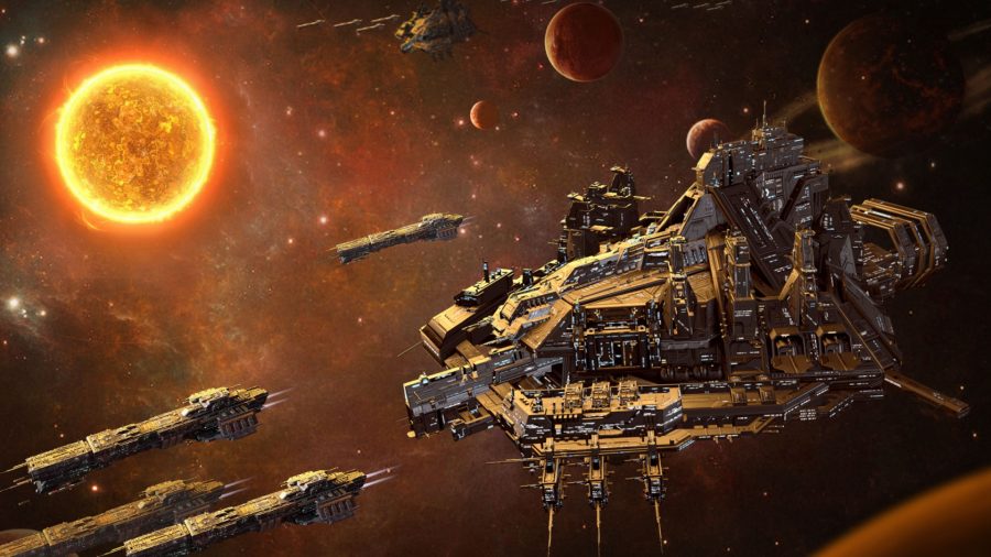 Une station spatiale géante dans une galaxie marron glauque