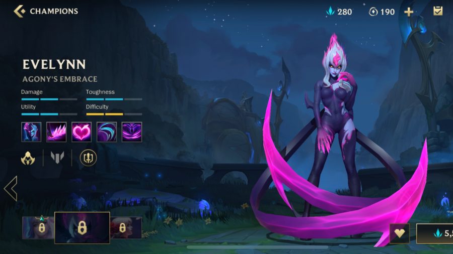 Profil de personnage d'Evelynn avec ses statistiques