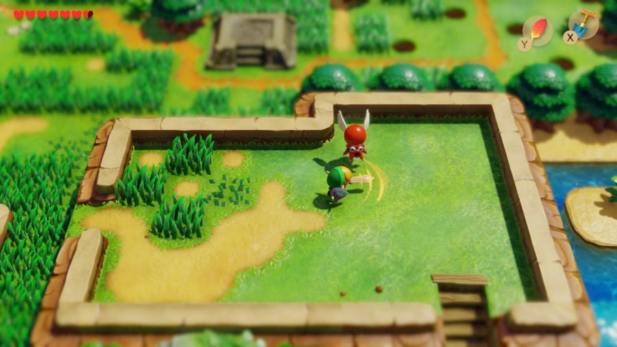 Link combat un ennemi dans Link's Awakening