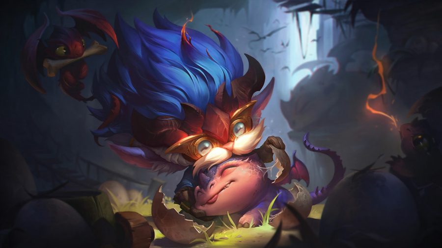 heimerdinger s'occupant d'un bébé dragon