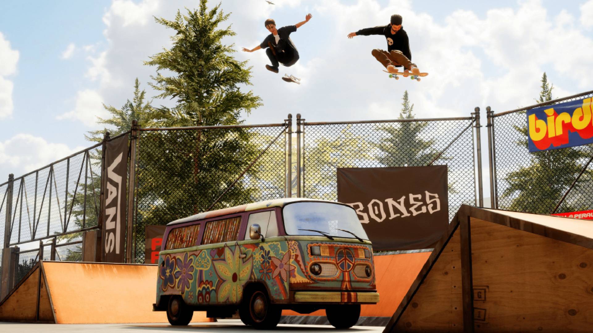 Deux skateurs sautent par-dessus une camionnette garée