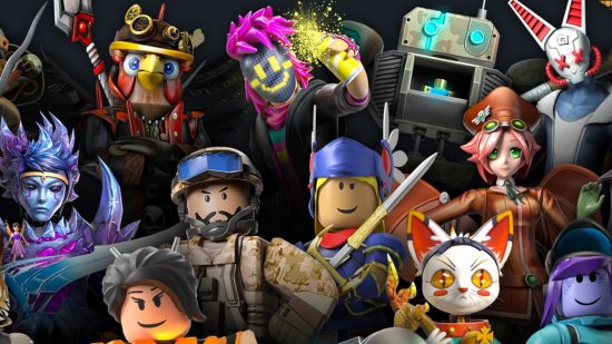 Articles gratuits Roblox : une image montrant une variété de conceptions d'avatars Roblox, du type classique en blocs à des avatars d'anime plus stylisés.